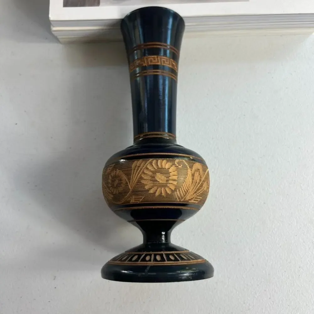 Hand Carved Wood Vase 8.5